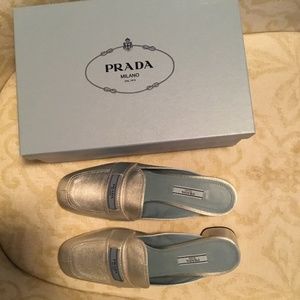 Prada metallic leather mules, size 11US